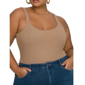 Good American | Ribbed Knit Scoop Back Bodysuit Sleeveless Taupe Tan 5XL NWT